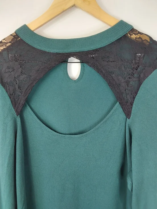 Torrid Green Pullover Lace Keyhole Cutout Knit Sweater - Picture 3 of 7